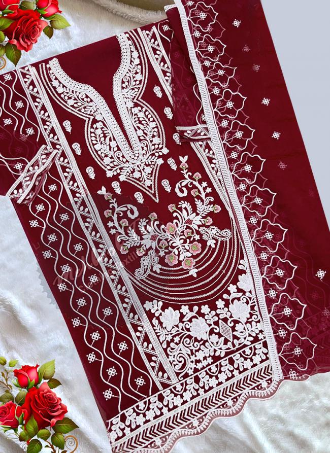 Organza Red Eid Wear Embroidery Work Pakistani Suit